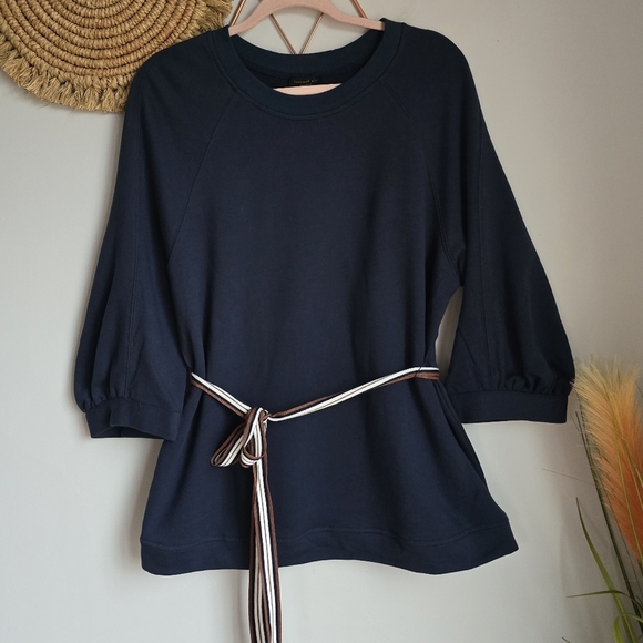 Anthropologie, New, Current Air Elle Navy Belted Sweatshirt Pullover, Size XL - Picture 11 of 15
